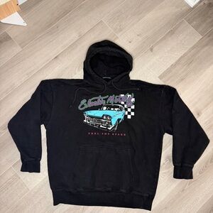 Brandy Melville Electric Motors Hoodie OS Black Retro Car Graphic Pullover